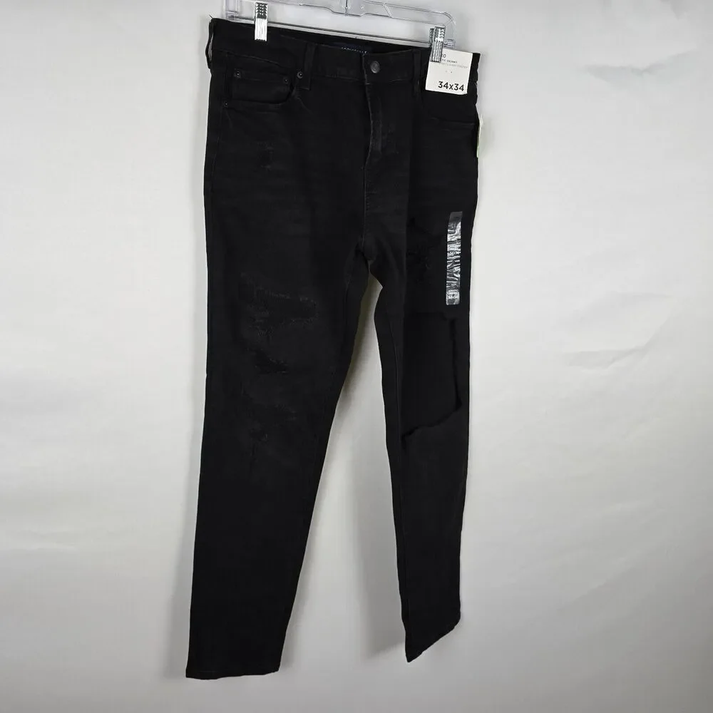 Aeropostale Aero Athletic Skinny Jeans Men's 34 x 34 Black Distressed NWT